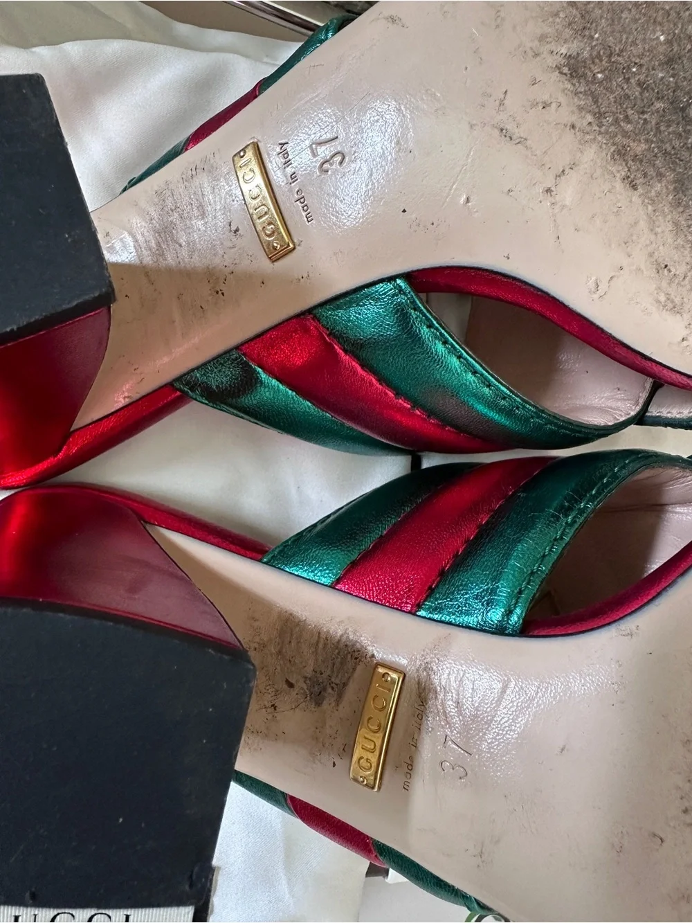 Gucci Metallic Teal and Fuchsia Crisscross Slide Mules - Picture 7 of 16